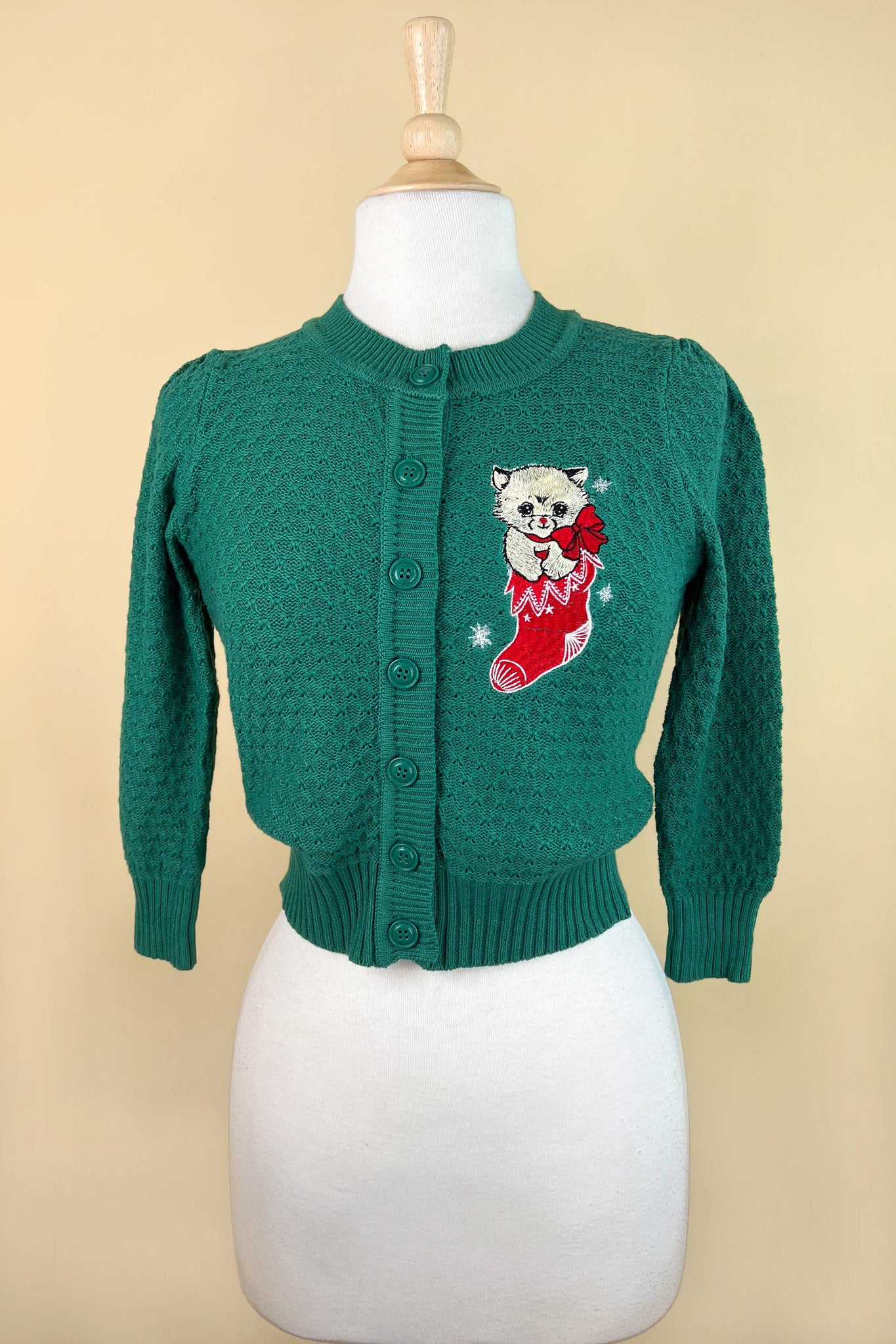 Cat in the Sock Cropped Cardigan in Kelly Green: X-Large