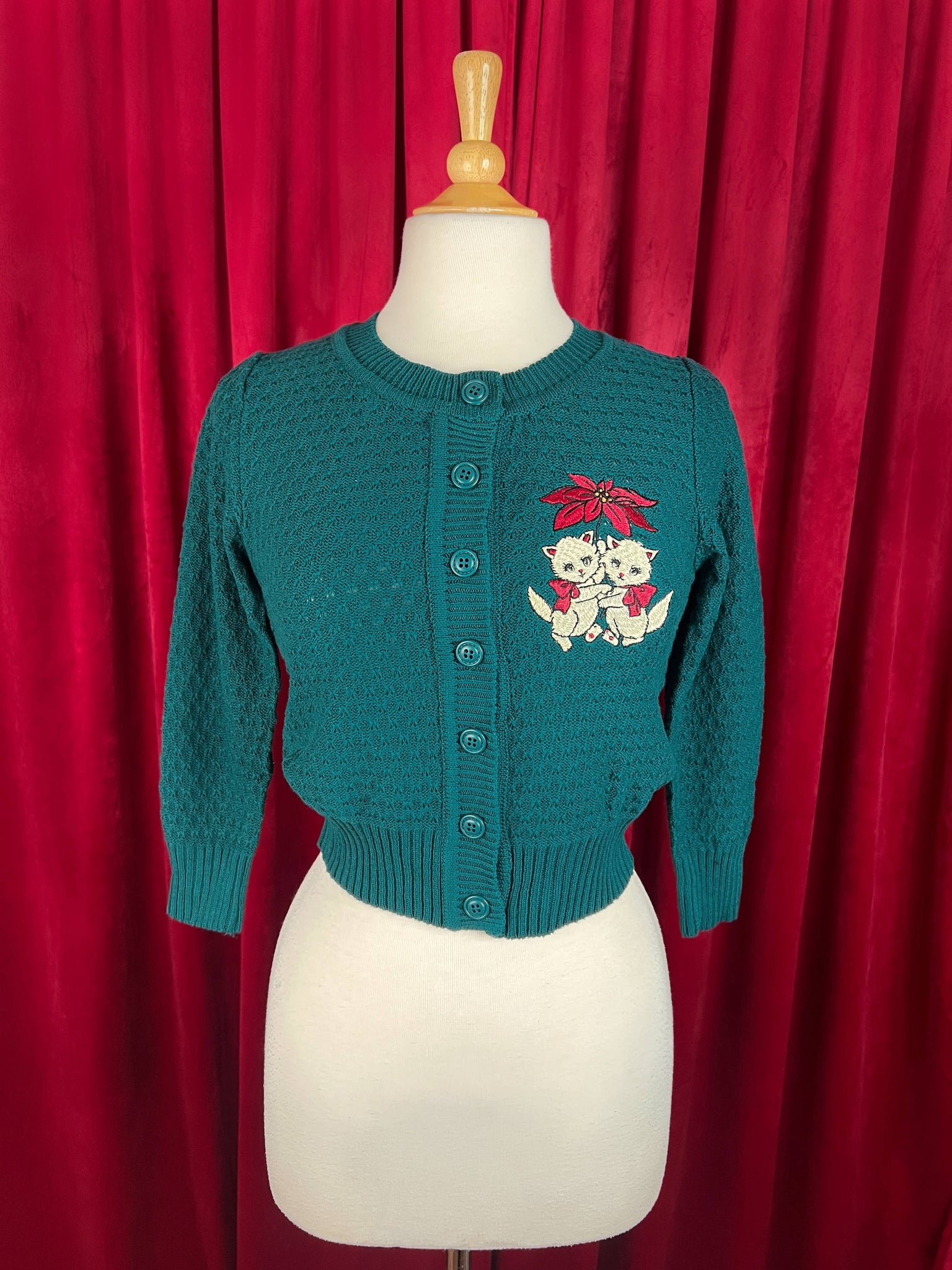 Yuletide Kittens Cardigan in Peacock: X-Large