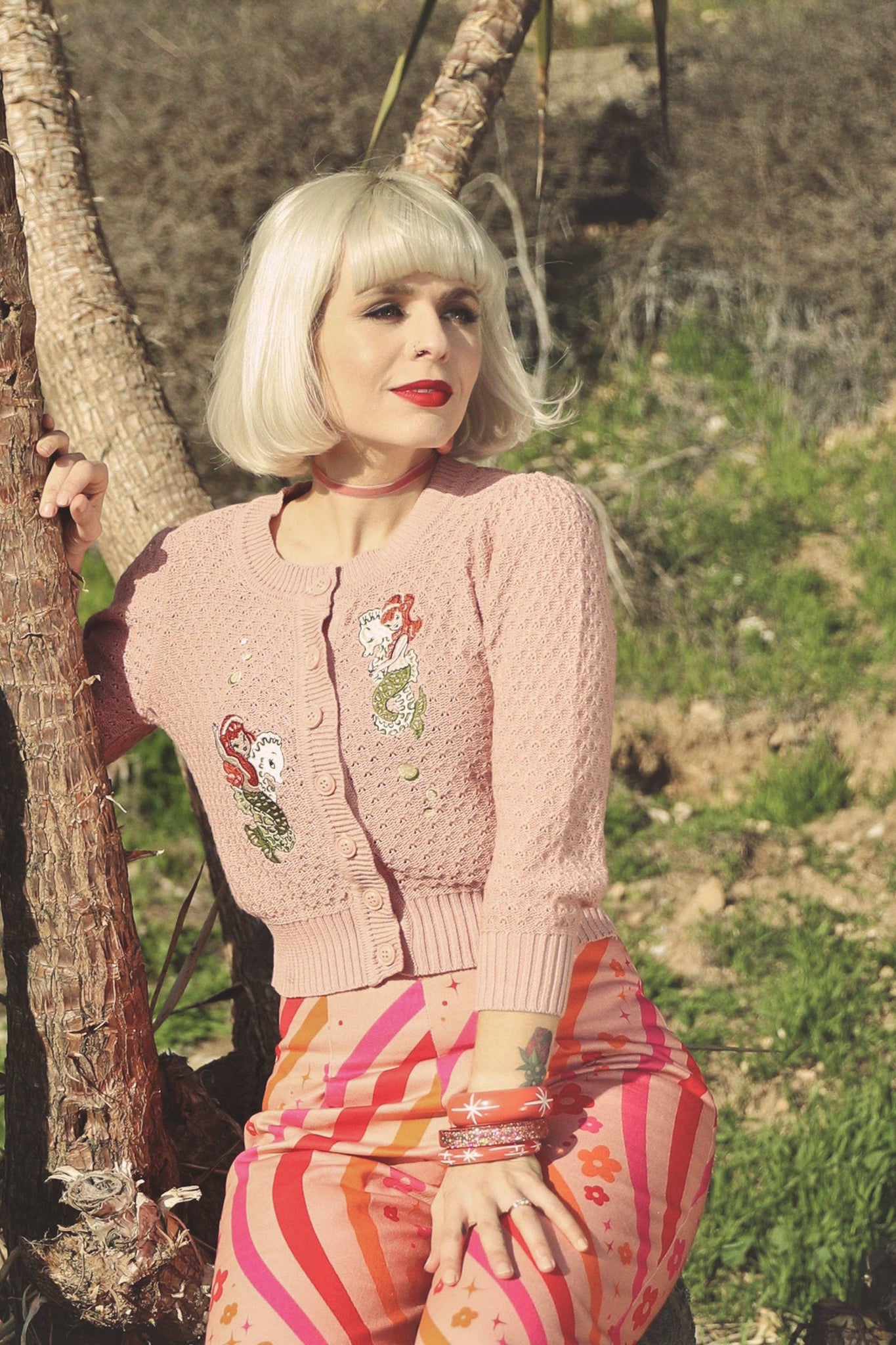 Mermaid Sisters Cropped Cardigan in Peach: X-Large