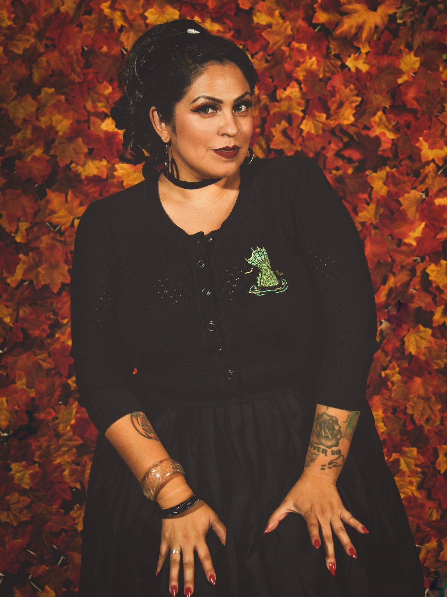 Beware of the Lagoon Plus size Cropped Cardigan in Black: 2X-Large