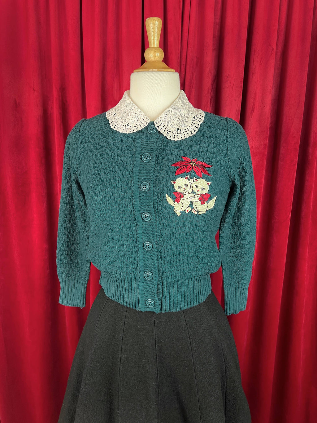 Yuletide Kittens Cardigan in Peacock: X-Large