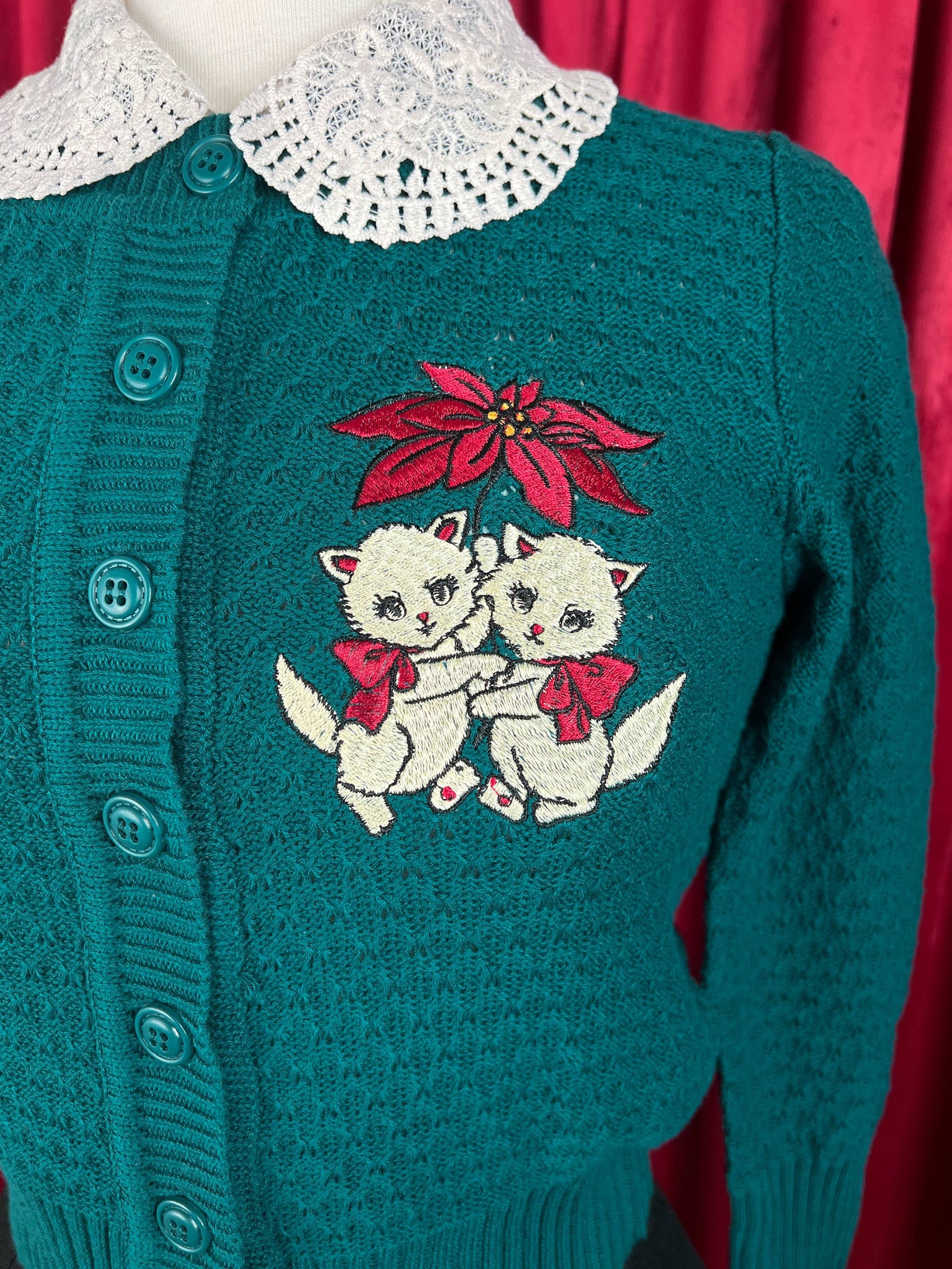 Yuletide Kittens Cardigan in Peacock: X-Large