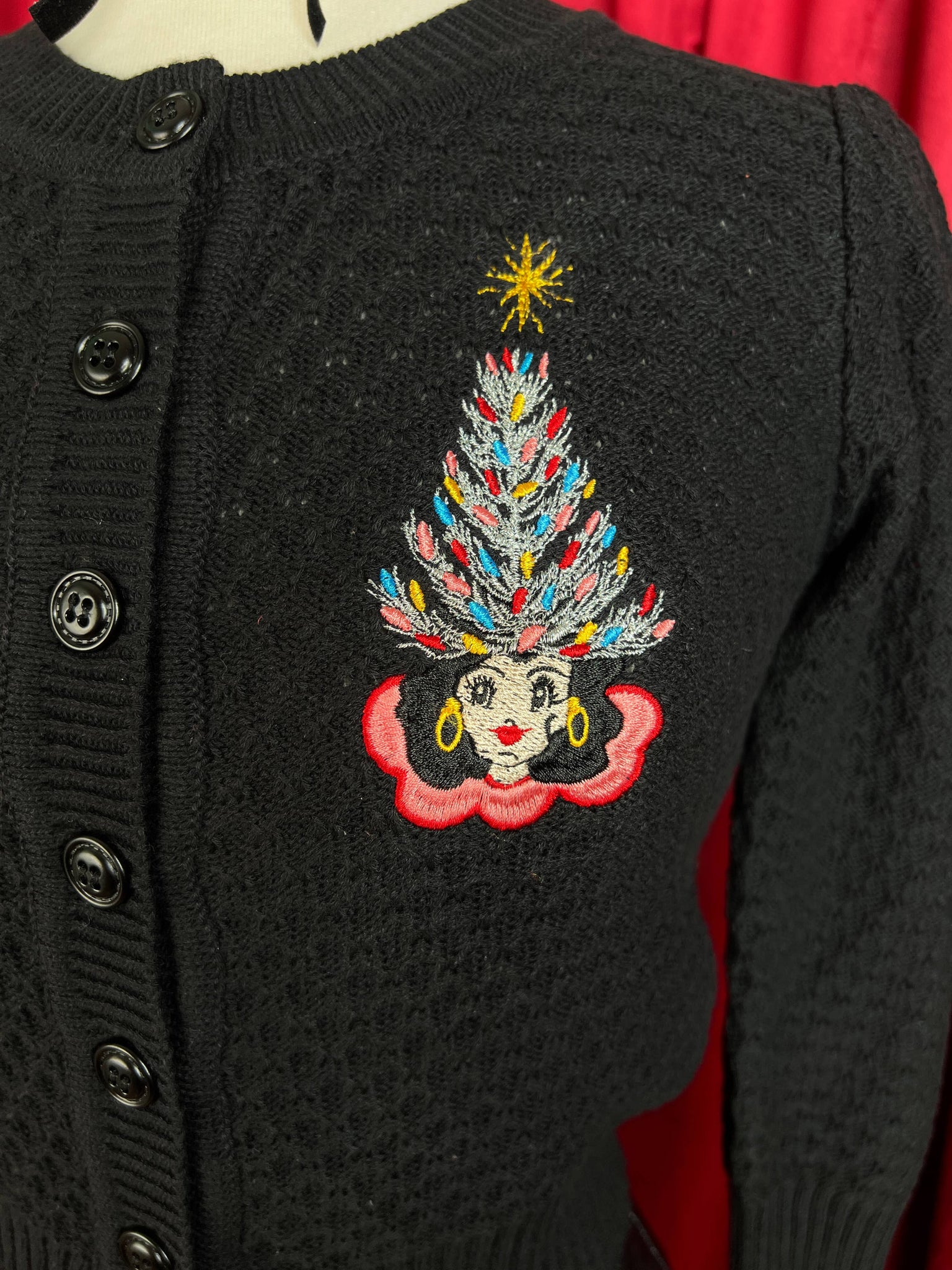 Kitschmas Hat  Cropped Cardigan in Black: X-Large