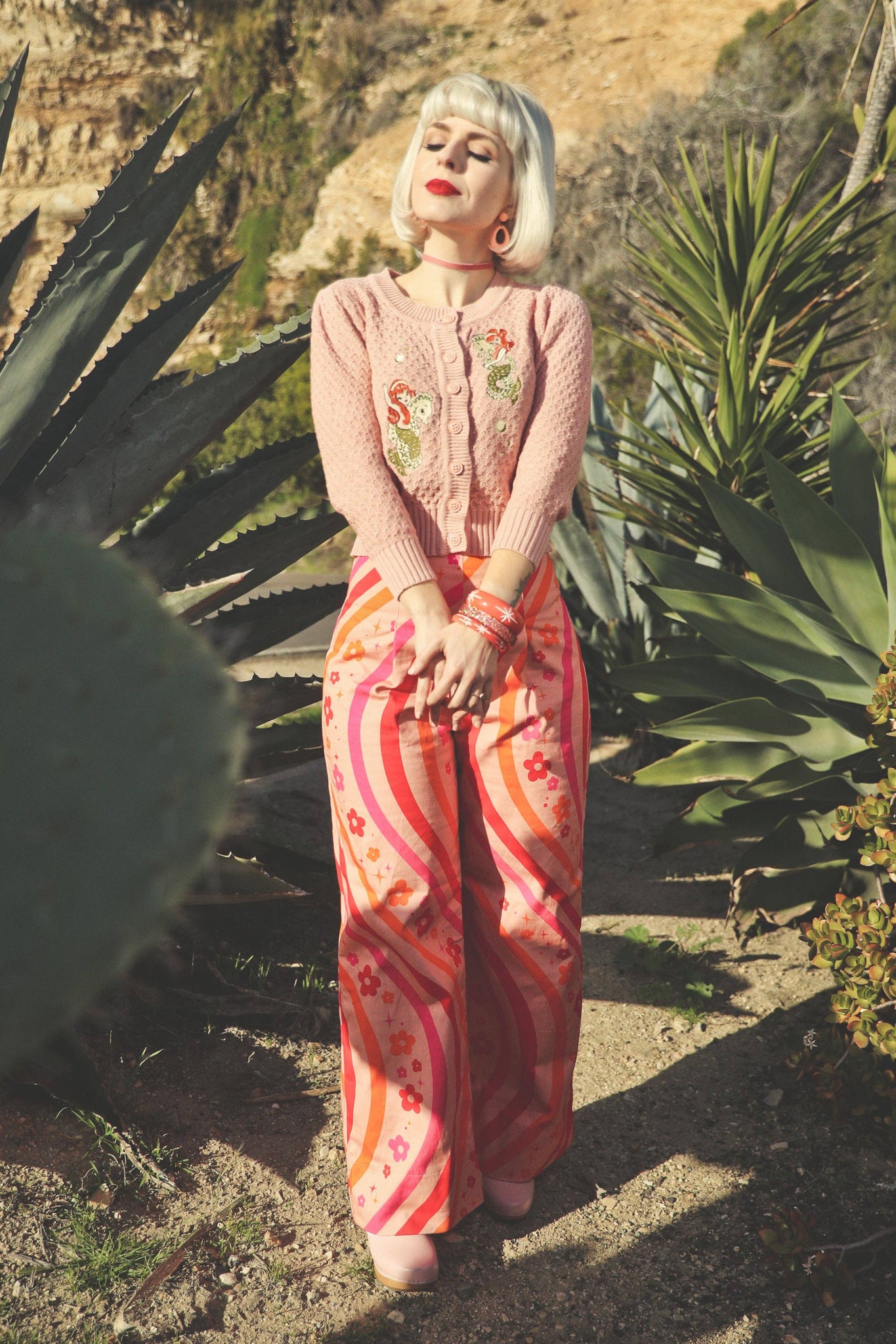 Mermaid Sisters Cropped Cardigan in Peach: X-Large