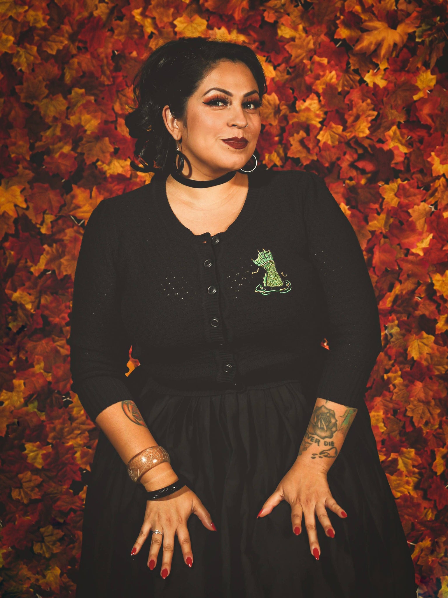 Beware of the Lagoon Plus size Cropped Cardigan in Black: 2X-Large