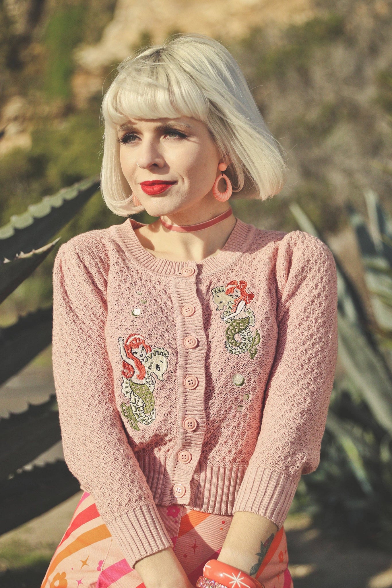 Mermaid Sisters Cropped Cardigan in Peach: X-Large