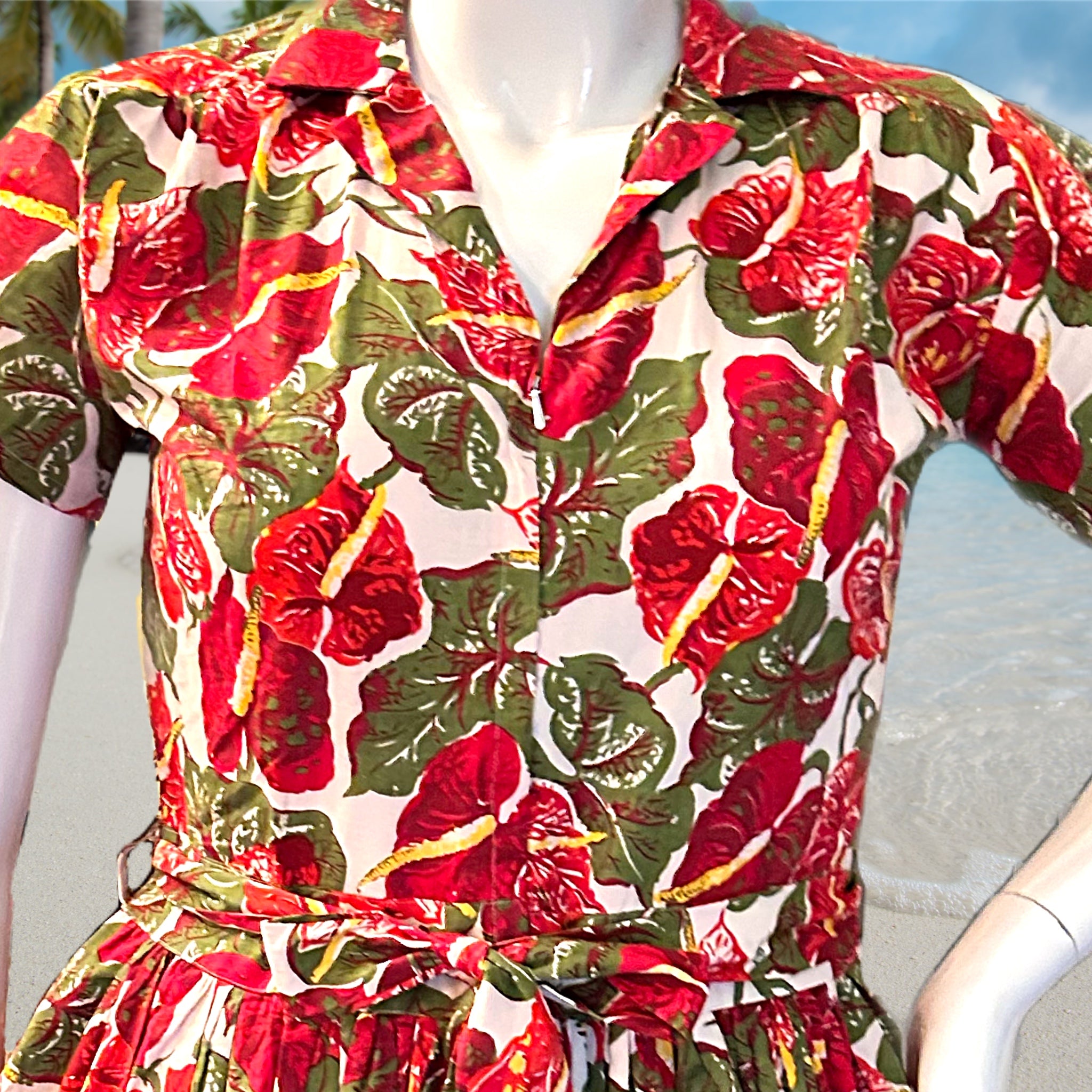 Smitten Kitten Front Zip Red Anthurium Dress