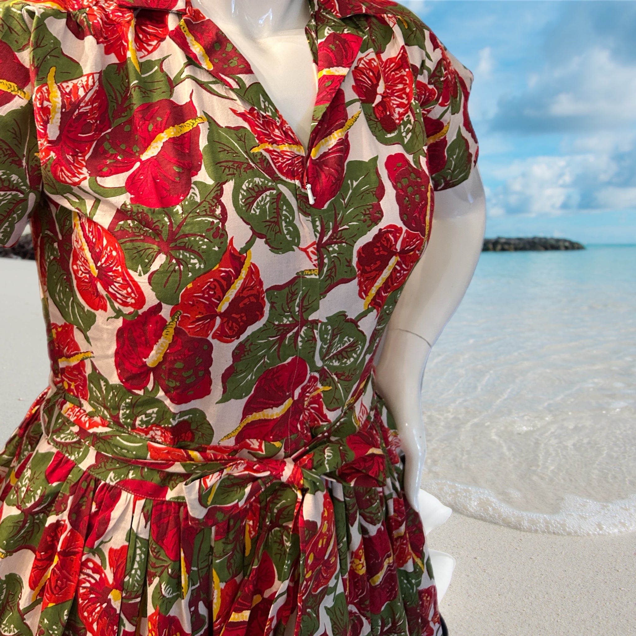 Smitten Kitten Front Zip Red Anthurium Dress