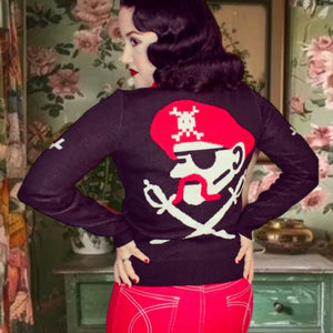 AHOY 1950's Pirate and Skulls Sweater-Black