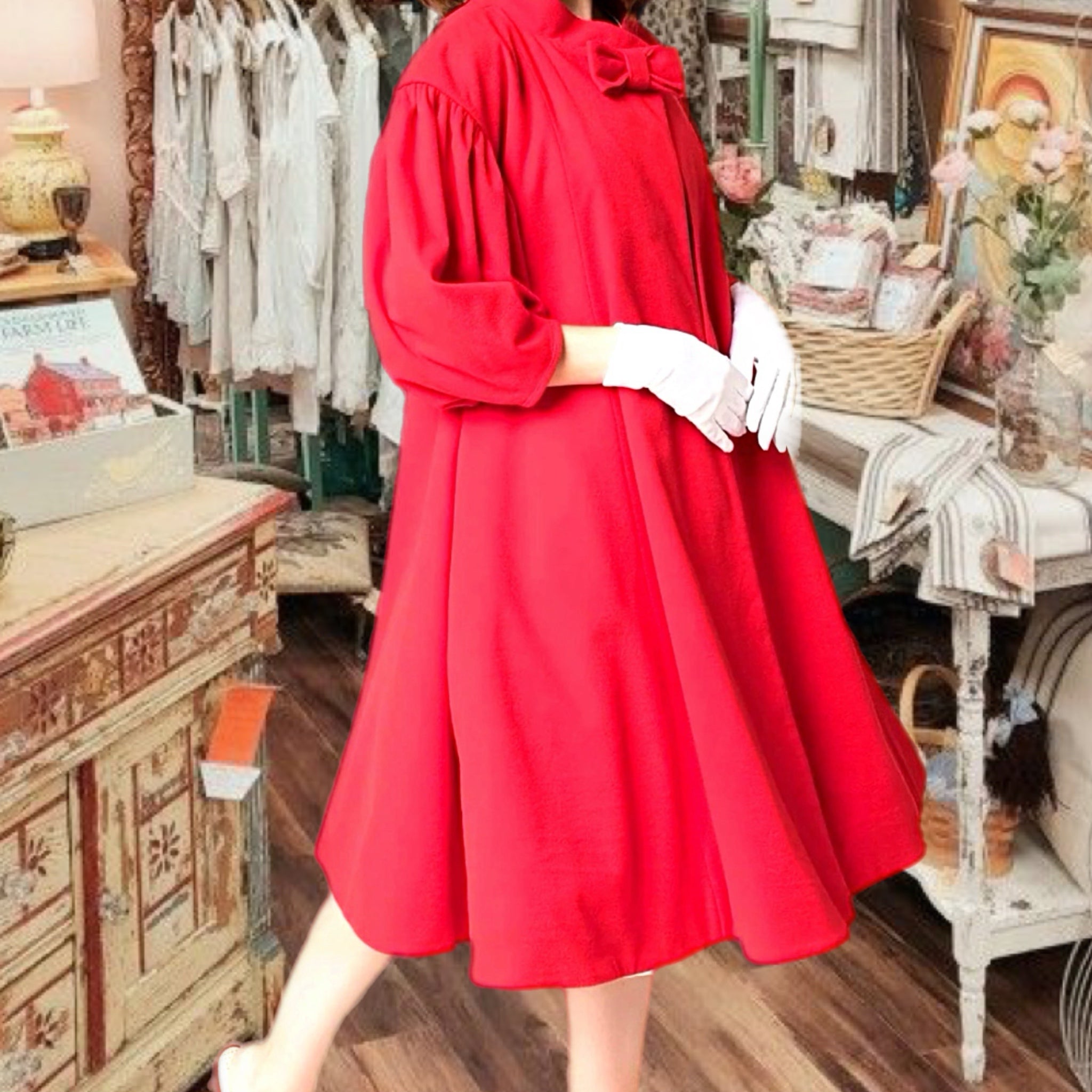 Barbie™ X Unique Vintage 1960s Style Red Flare Swing Coat