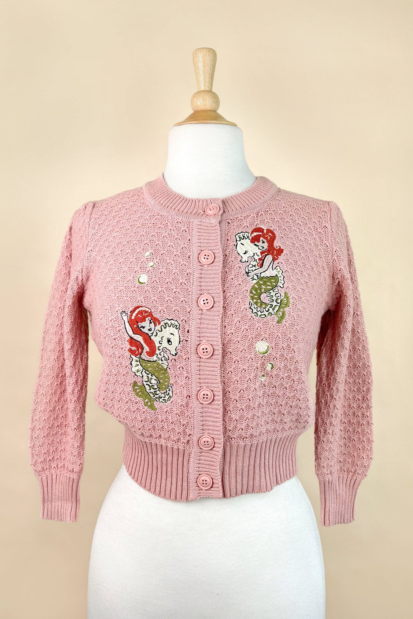 Mermaid Sisters Cropped Cardigan in Peach: X-Large