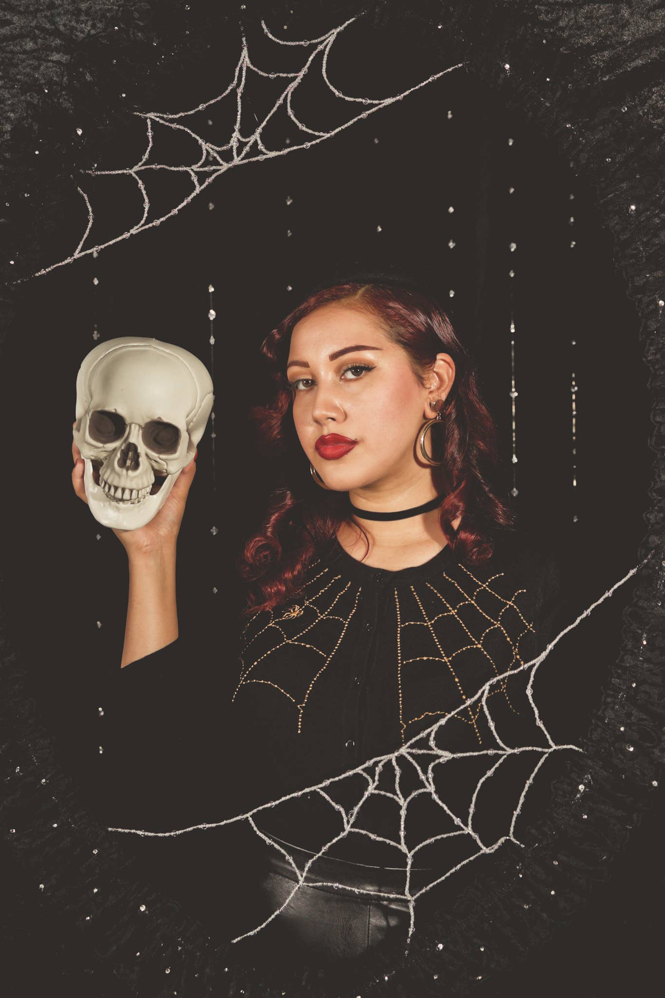 Spiderweb Cardigan in Black : 2X-Large