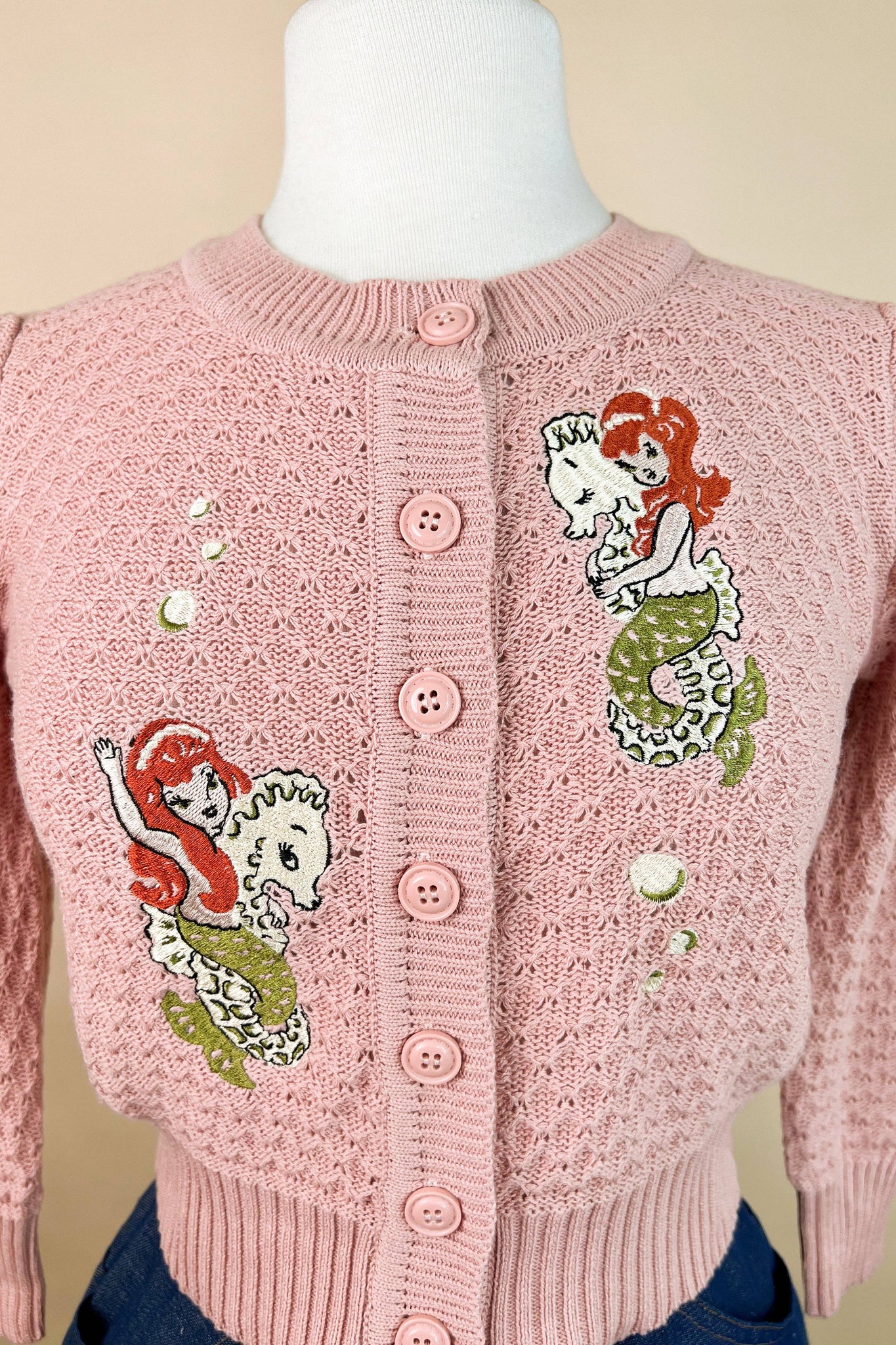Mermaid Sisters Cropped Cardigan in Peach: X-Large